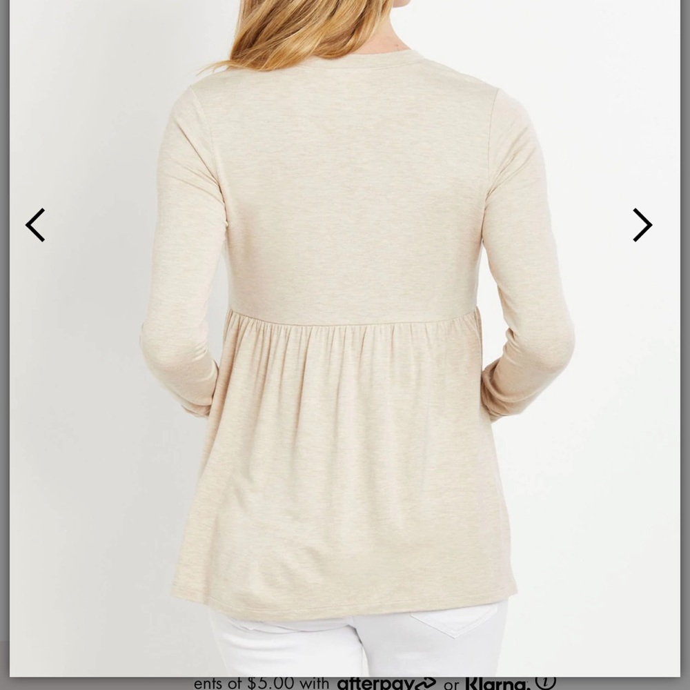 Peplum Crew Neck Maternity Top - Oatmeal - Picture 2 of 4